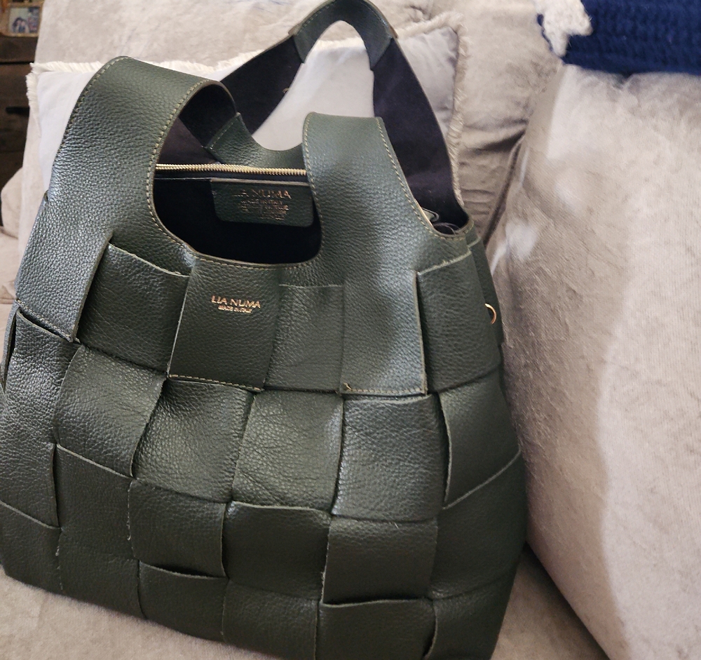 Lia Numa Olive Green Woven Tote Bag